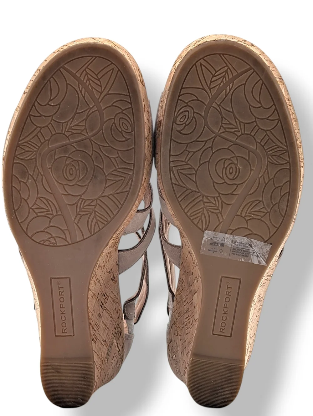 Rockport Briah Gladiator Sz 10 truTECH Taupe Strappy Cork Wedge Sandals Back Zip